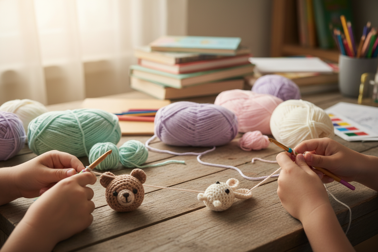 Bambini che realizzano amigurumi