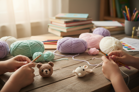 Bambini che realizzano amigurumi