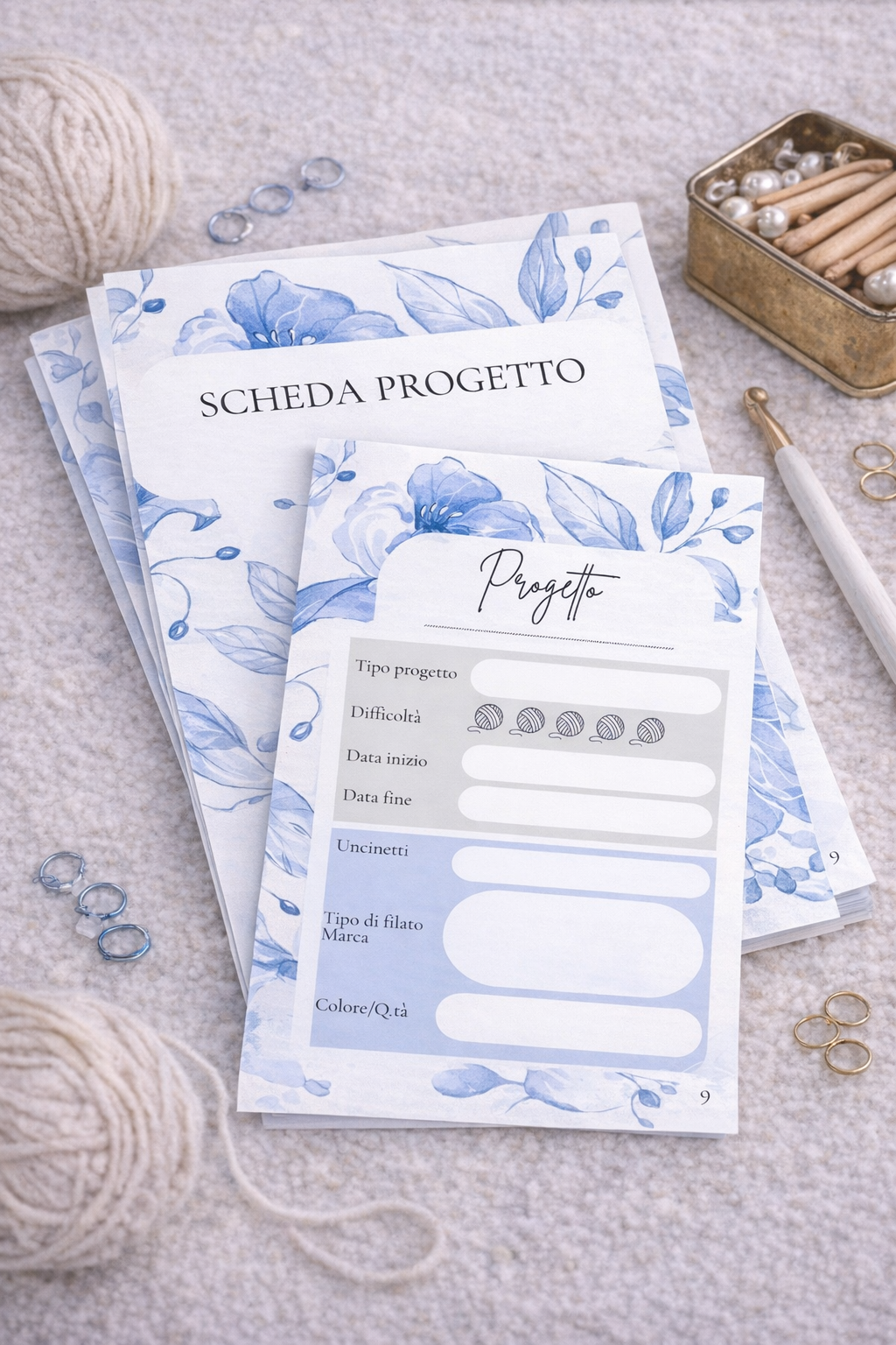 Crochet Planner – Diario creativo per progetti all’uncinetto (PDF) fiori azzurri