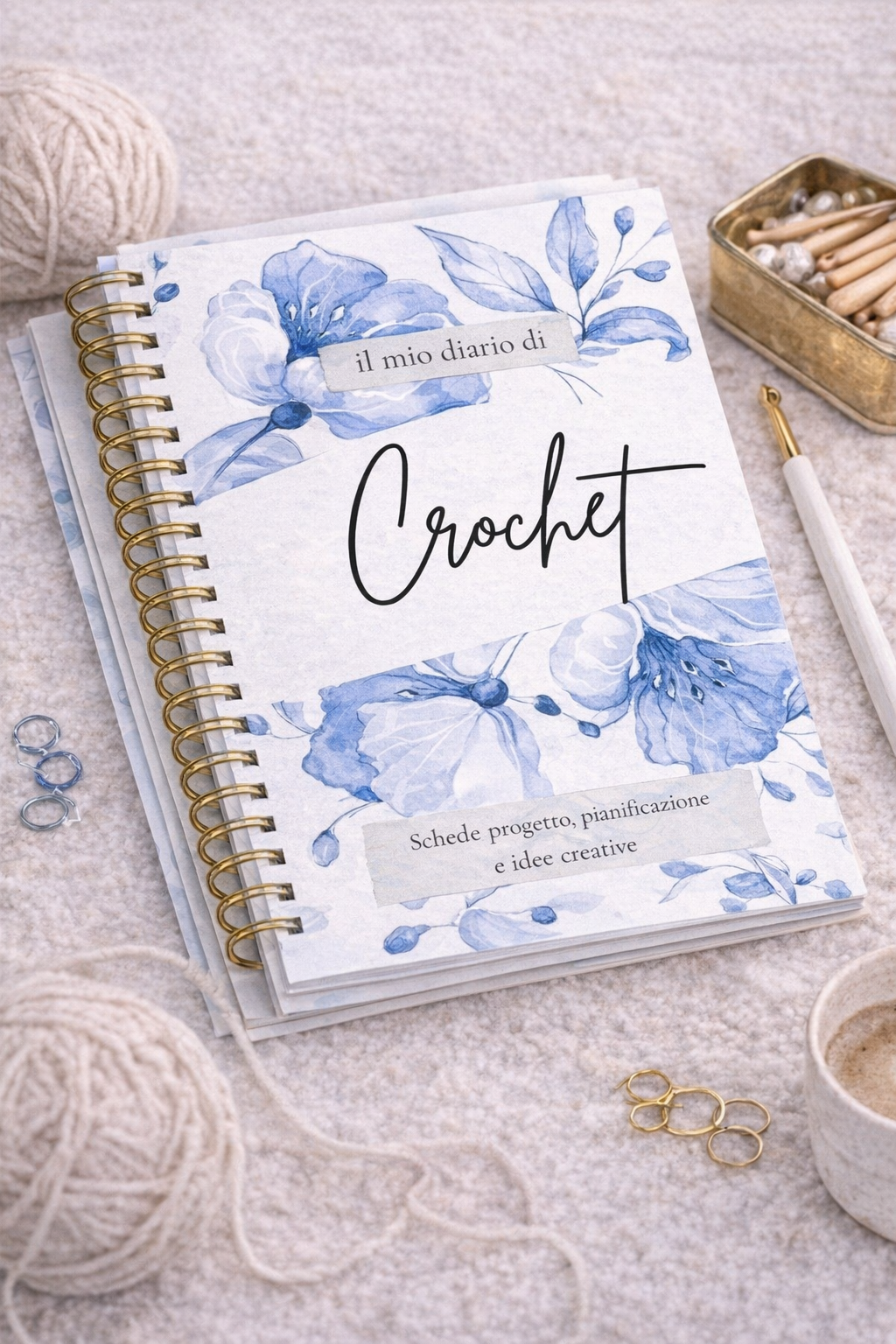 Crochet Planner – Diario creativo per progetti all’uncinetto (PDF) fiori azzurri