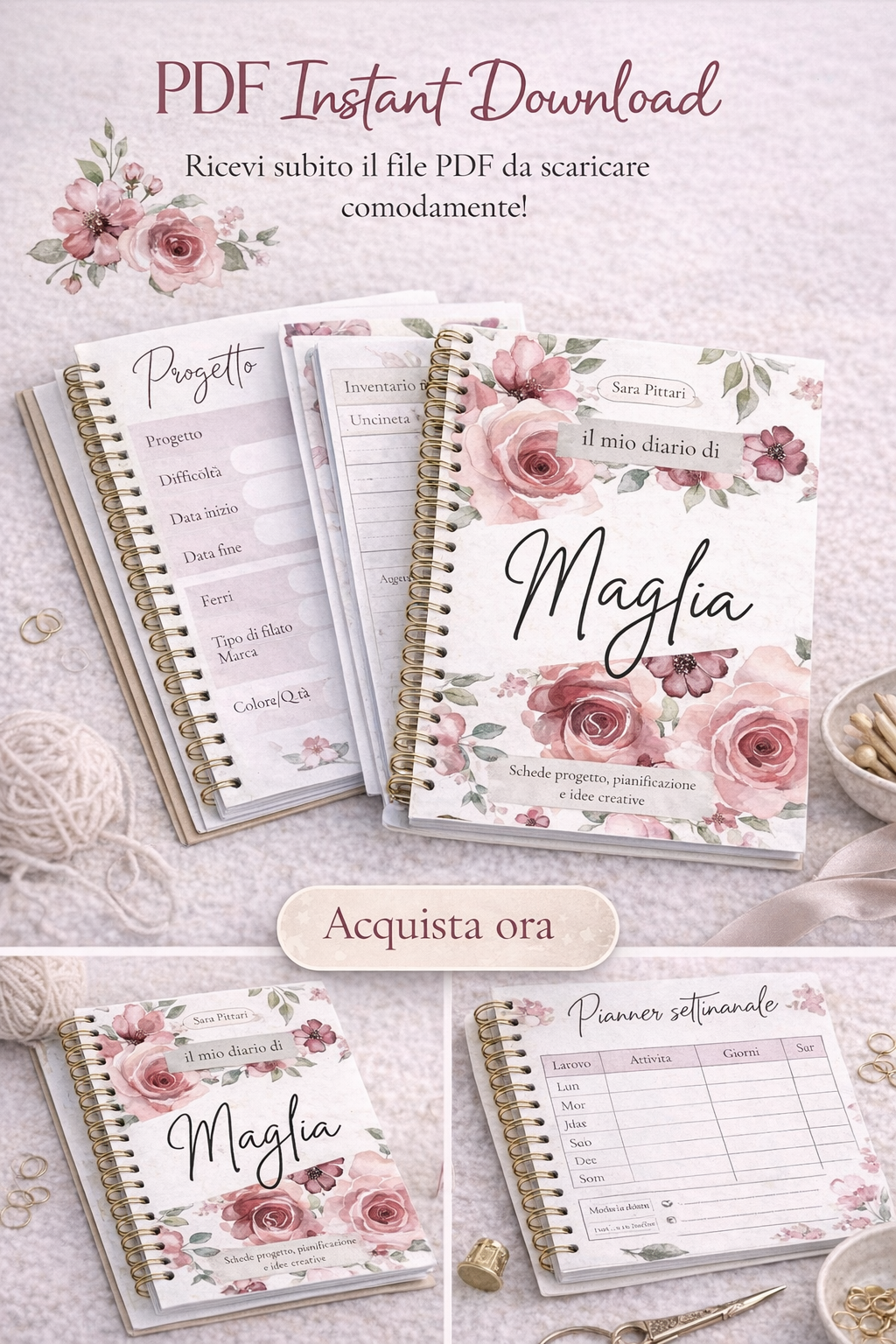 Knitting Planner – Diario creativo per progetti a maglia (PDF) rose