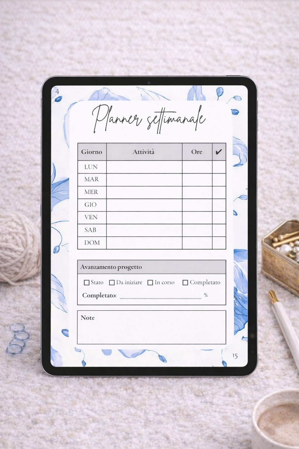 Crochet Planner – Diario creativo per progetti all’uncinetto (PDF) fiori azzurri