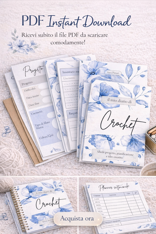 Crochet Planner – Diario creativo per progetti all’uncinetto (PDF) fiori azzurri